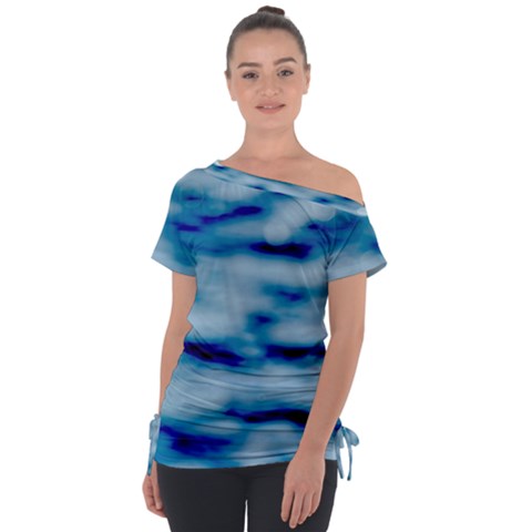 Blue Waves Abstract Series No5 Off Shoulder Tie-up Tee by DimitriosArt