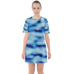 Blue Waves Abstract Series No5 Sixties Short Sleeve Mini Dress by DimitriosArt