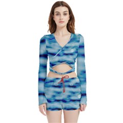 Blue Waves Abstract Series No5 Velvet Wrap Crop Top And Shorts Set by DimitriosArt