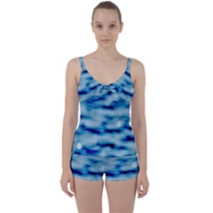 Blue Waves Abstract Series No5 Tie Front Two Piece Tankini by DimitriosArt