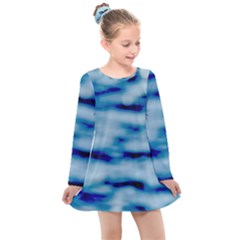 Blue Waves Abstract Series No5 Kids  Long Sleeve Dress by DimitriosArt