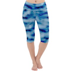 Blue Waves Abstract Series No5 Lightweight Velour Cropped Yoga Leggings by DimitriosArt