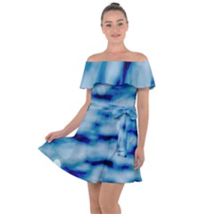 Blue Waves Abstract Series No5 Off Shoulder Velour Dress by DimitriosArt