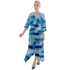 Blue Waves Abstract Series No5 Quarter Sleeve Wrap Front Maxi Dress by DimitriosArt