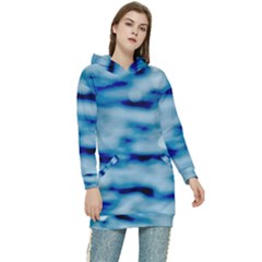 Blue Waves Abstract Series No5 Women s Long Oversized Pullover Hoodie