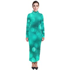 Light Reflections Abstract No9 Turquoise Turtleneck Maxi Dress by DimitriosArt