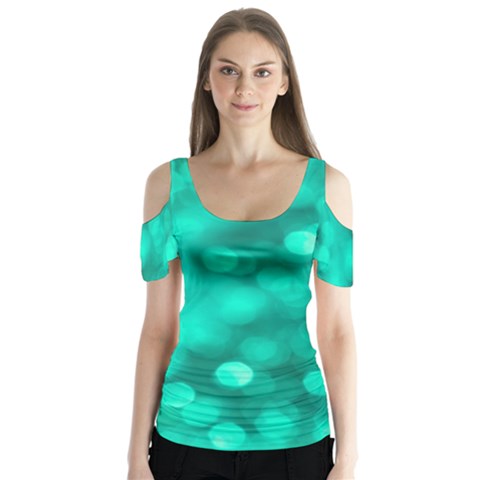 Light Reflections Abstract No9 Turquoise Butterfly Sleeve Cutout Tee  by DimitriosArt