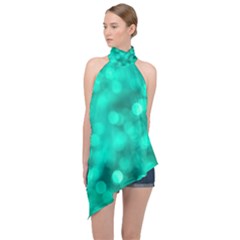 Light Reflections Abstract No9 Turquoise Halter Asymmetric Satin Top by DimitriosArt