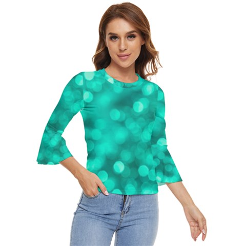 Light Reflections Abstract No9 Turquoise Bell Sleeve Top by DimitriosArt