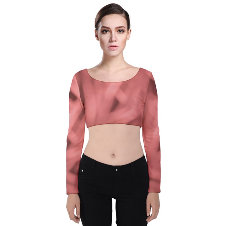 Red Flames Abstract No2 Velvet Long Sleeve Crop Top