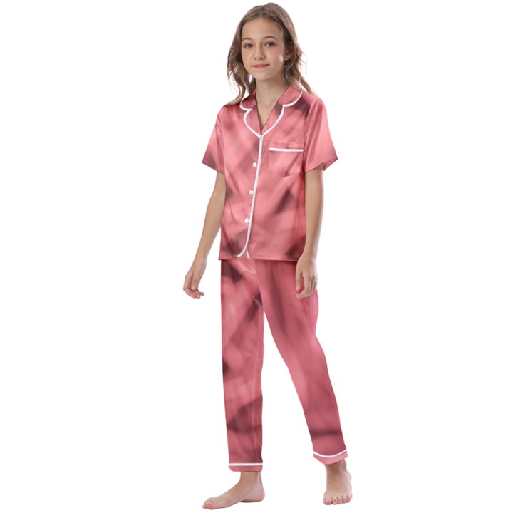 Red Flames Abstract No2 Kids  Satin Short Sleeve Pajamas Set