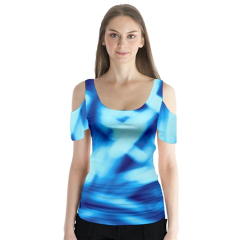 Blue Abstract 2 Butterfly Sleeve Cutout Tee  by DimitriosArt