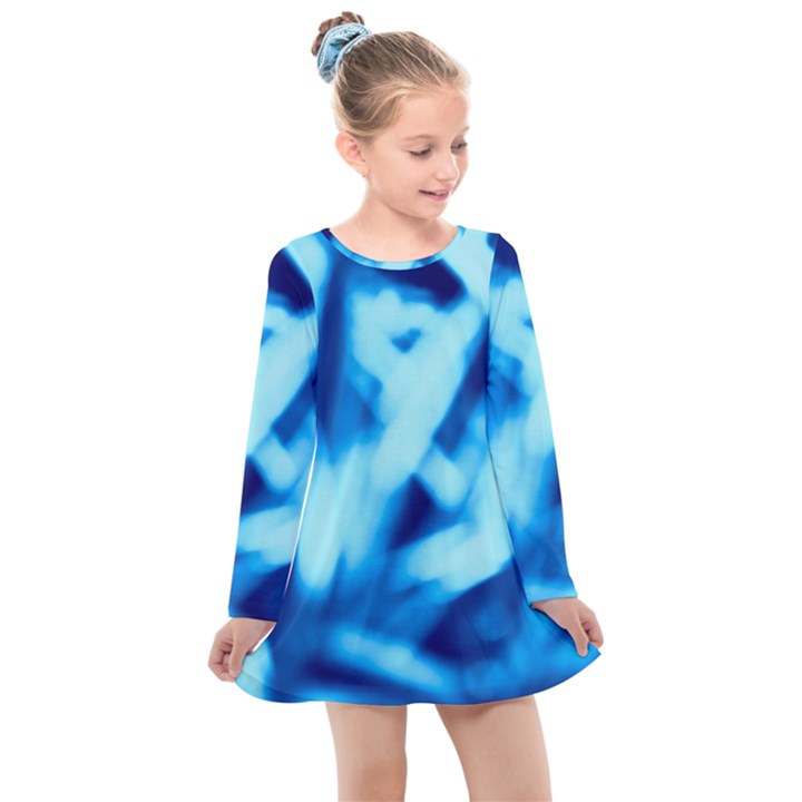 Blue Abstract 2 Kids  Long Sleeve Dress