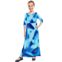 Blue Abstract 2 Kids  Quarter Sleeve Maxi Dress by DimitriosArt