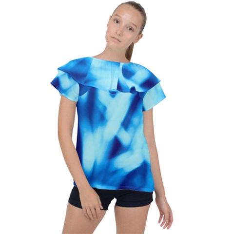 Blue Abstract 2 Ruffle Collar Chiffon Blouse by DimitriosArt