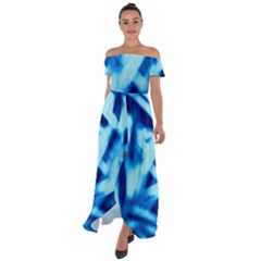 Blue Abstract 2 Off Shoulder Open Front Chiffon Dress by DimitriosArt