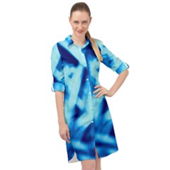 Blue Abstract 2 Long Sleeve Mini Shirt Dress by DimitriosArt