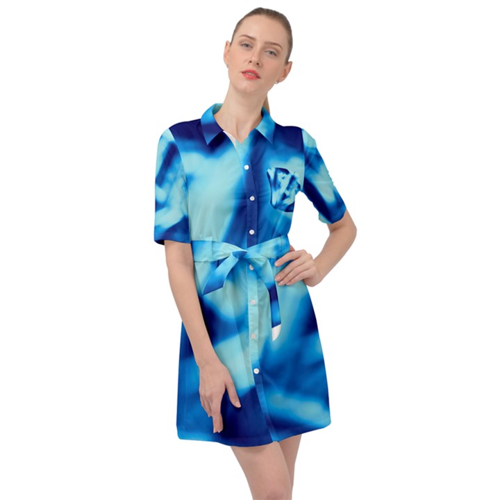 Blue Abstract 2 Belted Shirt Dress