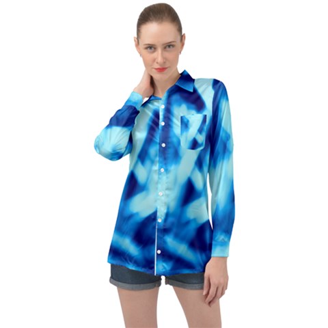 Blue Abstract 2 Long Sleeve Satin Shirt by DimitriosArt