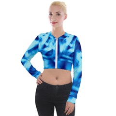 Blue Abstract 2 Long Sleeve Cropped Velvet Jacket by DimitriosArt