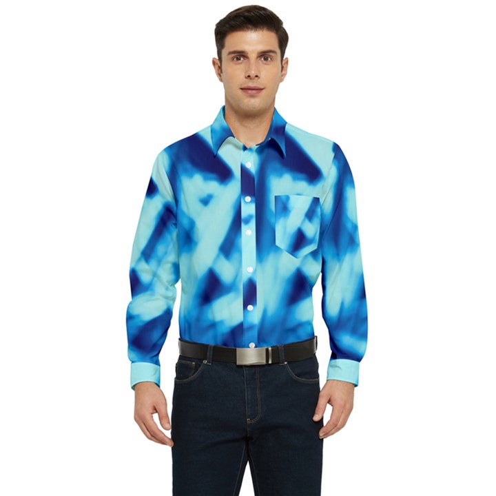 Blue Abstract 2 Men s Long Sleeve Pocket Shirt 