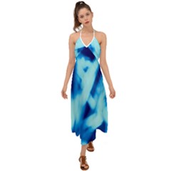 Blue Abstract 2 Halter Tie Back Dress  by DimitriosArt