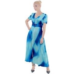 Blue Abstract 2 Button Up Short Sleeve Maxi Dress by DimitriosArt