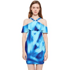 Blue Abstract 2 Shoulder Frill Bodycon Summer Dress by DimitriosArt