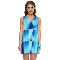 Blue Abstract 2 Tiered Sleeveless Mini Dress by DimitriosArt