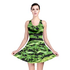 Green  Waves Abstract Series No11 Reversible Skater Dress by DimitriosArt