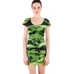 Green  Waves Abstract Series No11 Short Sleeve Bodycon Dress by DimitriosArt