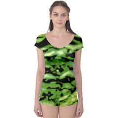 Green  Waves Abstract Series No11 Boyleg Leotard  by DimitriosArt