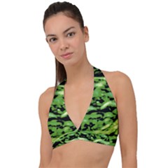 Green  Waves Abstract Series No11 Halter Plunge Bikini Top by DimitriosArt