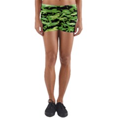 Green  Waves Abstract Series No11 Yoga Shorts by DimitriosArt