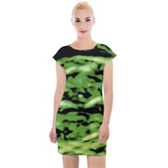 Green  Waves Abstract Series No11 Cap Sleeve Bodycon Dress by DimitriosArt