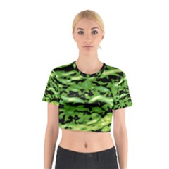 Green  Waves Abstract Series No11 Cotton Crop Top by DimitriosArt