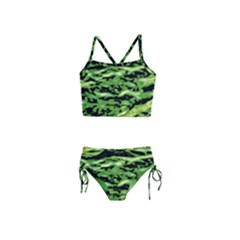 Green  Waves Abstract Series No11 Girls  Tankini Swimsuit by DimitriosArt