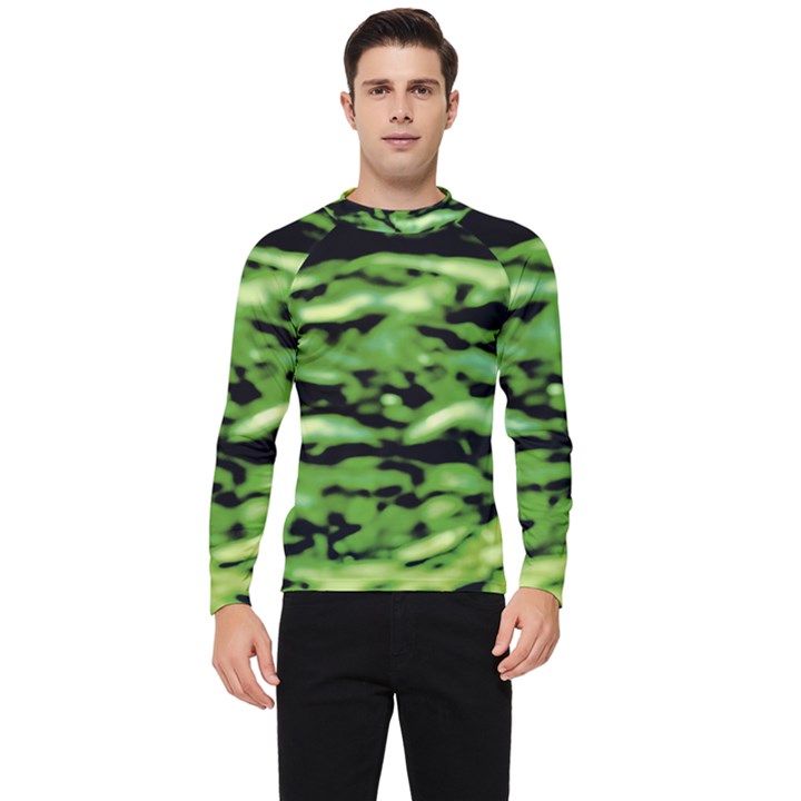 Green  Waves Abstract Series No11 Men s Long Sleeve Rash Guard