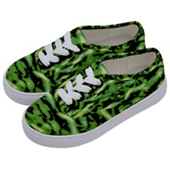 Green  Waves Abstract Series No11 Kids  Classic Low Top Sneakers by DimitriosArt