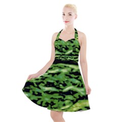 Green  Waves Abstract Series No11 Halter Party Swing Dress  by DimitriosArt