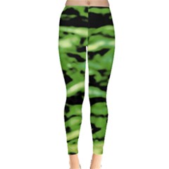 Green  Waves Abstract Series No11 Leggings  by DimitriosArt