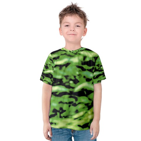 Green  Waves Abstract Series No11 Kids  Cotton Tee by DimitriosArt