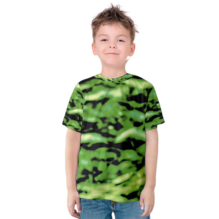 Green  Waves Abstract Series No11 Kids  Cotton Tee