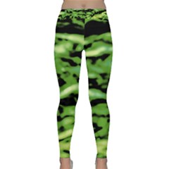 Green  Waves Abstract Series No11 Classic Yoga Leggings by DimitriosArt