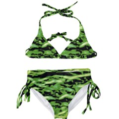 Green  Waves Abstract Series No11 Kids  Classic Bikini Set by DimitriosArt