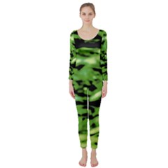 Green  Waves Abstract Series No11 Long Sleeve Catsuit by DimitriosArt