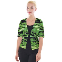 Green  Waves Abstract Series No11 Cropped Button Cardigan by DimitriosArt