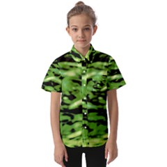 Green  Waves Abstract Series No11 Kids  Short Sleeve Shirt by DimitriosArt