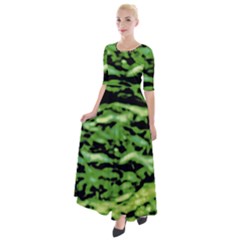 Green  Waves Abstract Series No11 Half Sleeves Maxi Dress by DimitriosArt