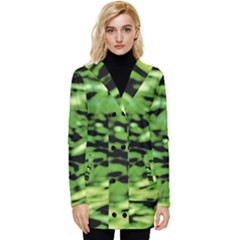 Green  Waves Abstract Series No11 Button Up Hooded Coat  by DimitriosArt